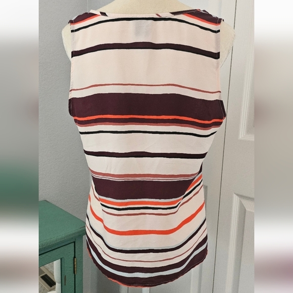 Ann Taylor Factory Multi-Color Earth Tone Striped V-Neck Shell - Size M - Picture 4 of 6